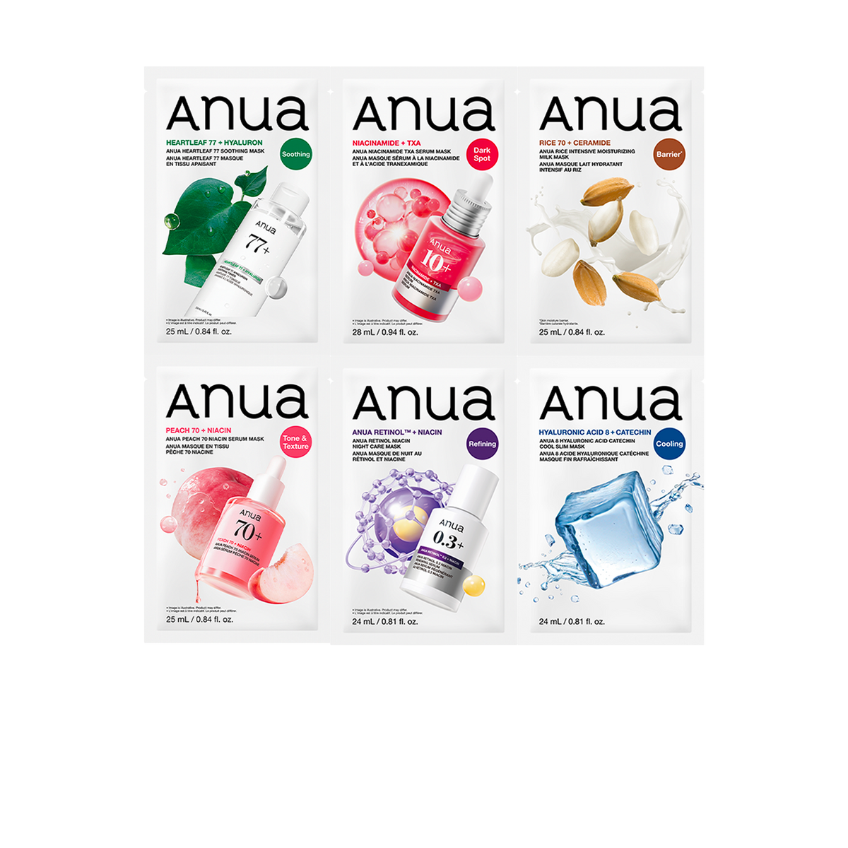 Sheet Masks (Heartleaf / TXA / Rice / Peach / Retinol / Catechin)